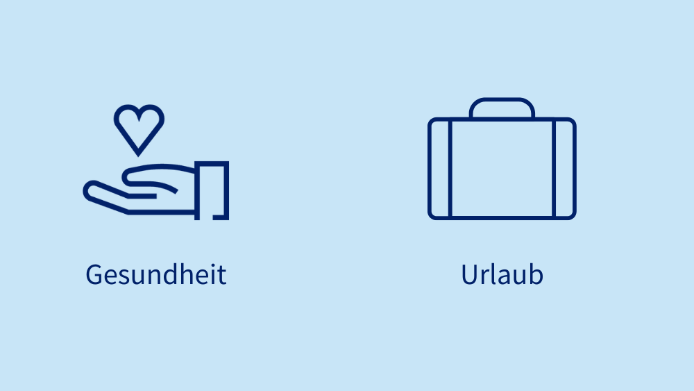 Wir bei der apoData schätzen die Gesundheit und das Wohlbefinden unserer Mitarbeitenden. Die Icons zeigen die Mitarbeitenden Vorteile Gesundheit und Urlaub
